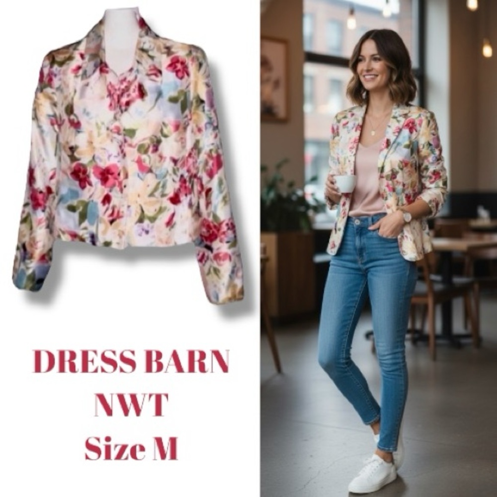 Dress Barn NWT Blazer Vintage Y2K Jacket Vibrant Floral Print Cropped Women’s M - Picture 10 of 16